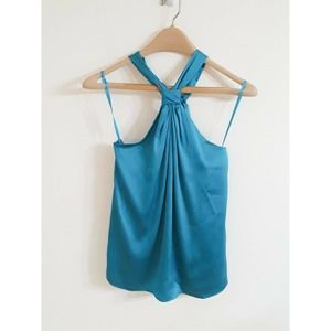 Womens White House Black Market Aqua Silky Vacation Tie Neck Halter size 0